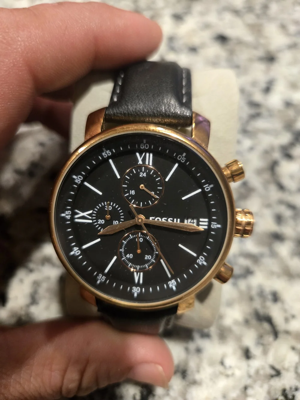 Fossil Men's Chronograph Watch in Black and Rose Gold